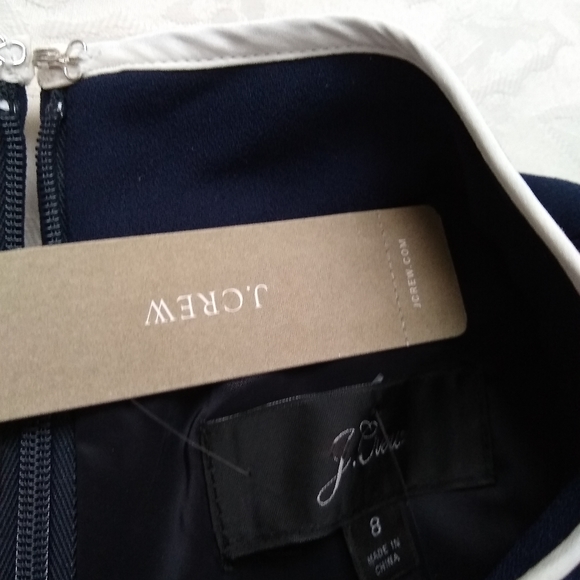 New 🎀 J Crew tie neck preppy dress navy white contrast pipping cap sleeves - Picture 8 of 11